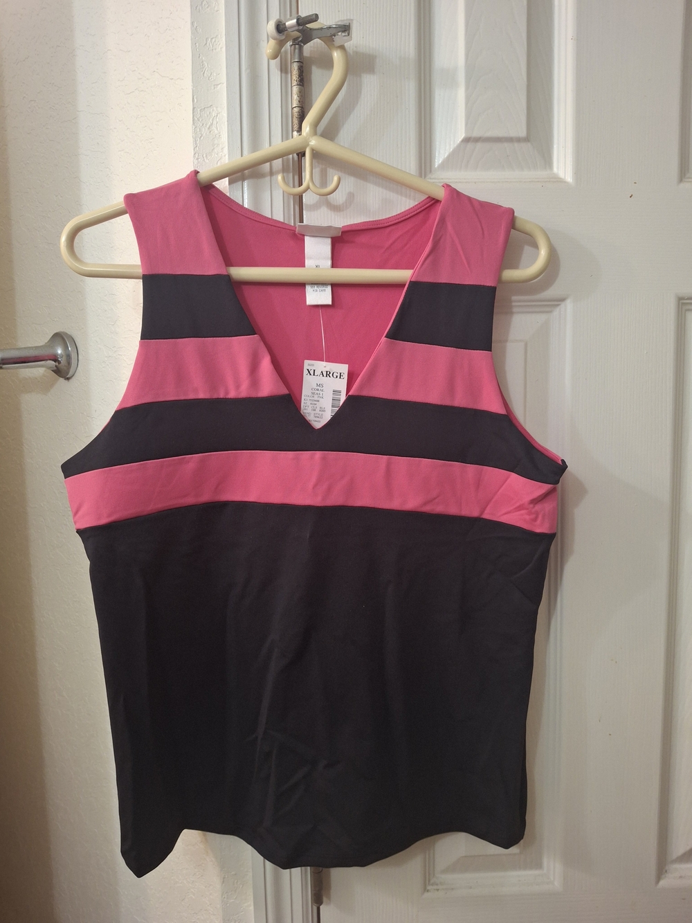 Fashion Bug Pink and Black Striped V-Neck Tank Top